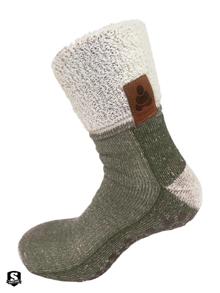 Buddha Socks Villasukat liukuesteellä, vihreä