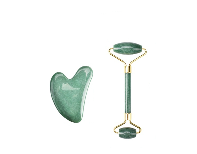 Gua Sha set - Vihreä aventuriini Jade roller ja Gua Sha kivi