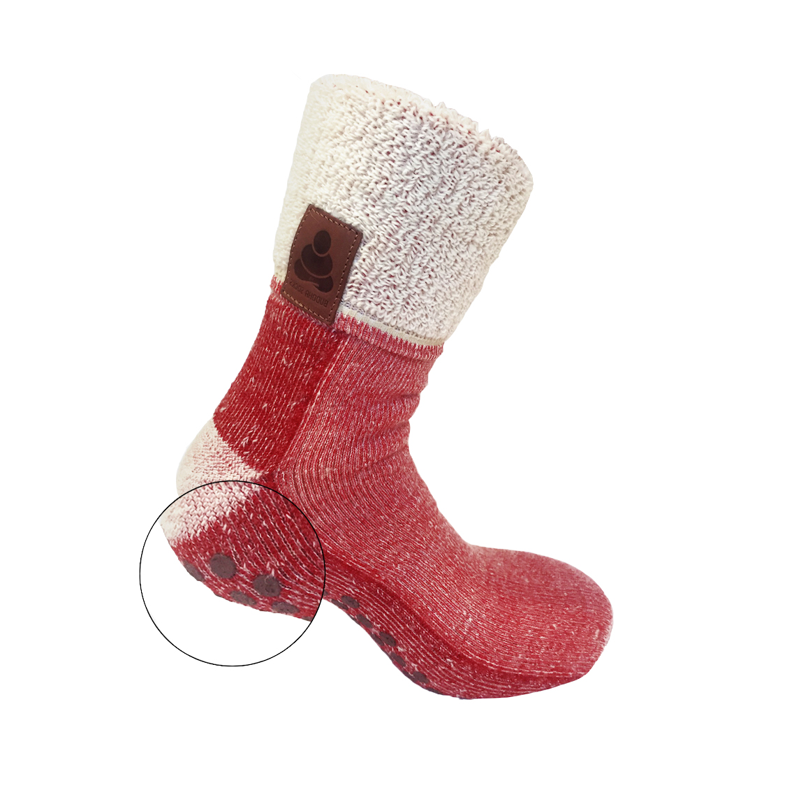 Buddha Socks Villasukat liukuesteellä, punainen