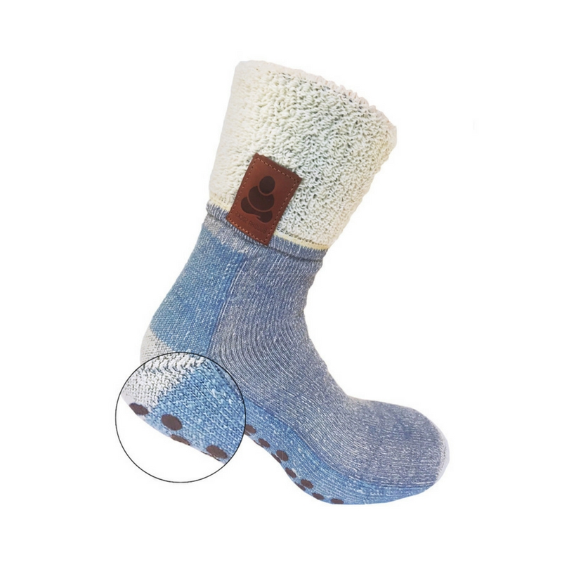 Buddha Socks Villasukat liukuesteellä, sininen