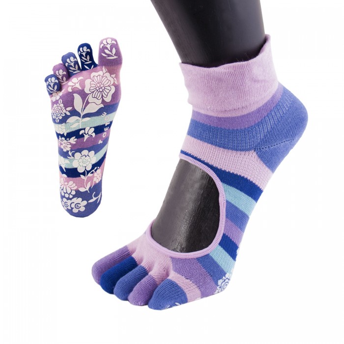 ToeToe Yoga & Pilates nilkkakorkuiset varvassukat, violettiraidallinen