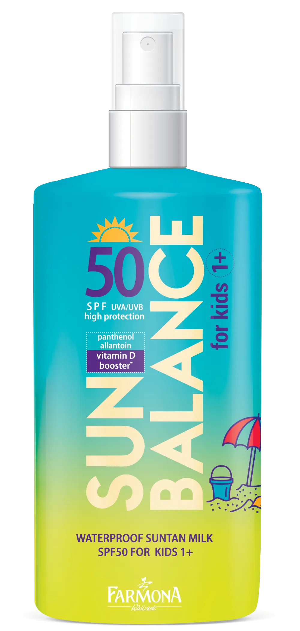 Aurinkosuoja SPF 50 lapsille 1+ veden- ja hiekankestävä